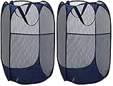 Mesh Popup Laundry Hamper - Portable, Durable Handles, Collapsible for Storage and Easy to Open. Folding Pop-Up Clothes Hampers are Great for The Kids Room, College Dorm or Travel. (Blue | Set of 2)