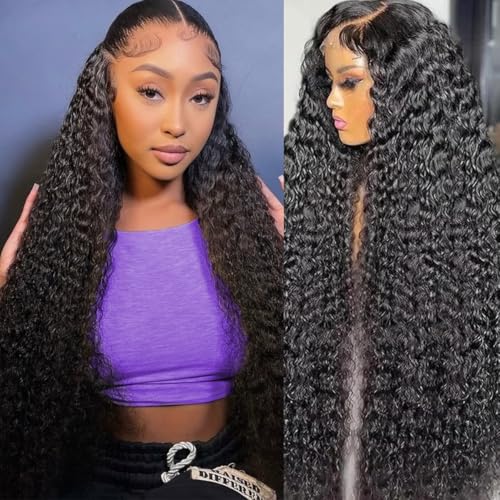 Image of LAINSS Deep Wave Lace Front Wigs for Black Women Human Hair 210% Density 13x6 HD Lace Frontal Deep Curly Wigs Wet and Wavy Glueless Wigs Human Hair Pre Plucked with Baby Hair 26Inch