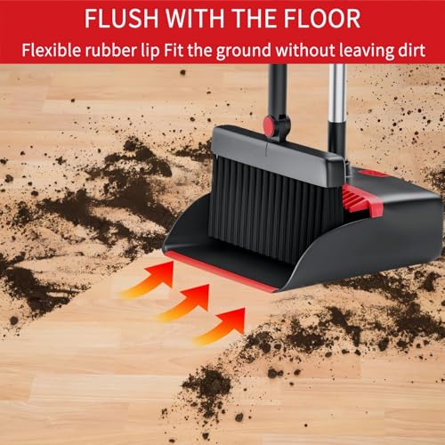 Image of Broom and Dustpan Set, Long Handle 180 Rotating Stand-Up Dustpan & Comb Teeth - Lightweight Sweeping Combo for Home, Office, Kitchen, Lobby Floors