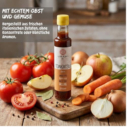 Umami Japanische Tonkatsu Sauce 250ml - Mit Bio-Obst & Gemüse - Für Katsu-Schnitzel, Katsu Sando & Frittiertes - Ohne Zusatzstoffe - Authentischer Geschmack