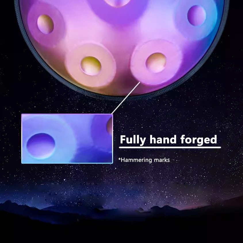 Bęben Handpan 432 Hz 10 Nut 22 Cale „Purple Performer” w Tonacji D Kurd Minor ze Stojakiem na Handpan, Etui na Handpan, Trwałymi Młotkami I Bezpyłową Ściereczką