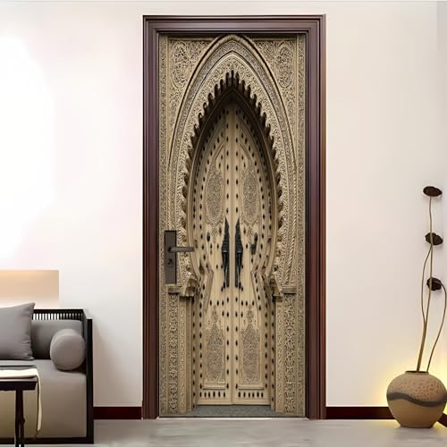 Autoadhesivo Pegatinas Para Puertas 83x204 cm Textura De Edificio Retro Pegatinas Impermeables, Amarillo Parduzco 3D Vinilos Pegatina para Puertas DecoracióN Del Hogar BañO u Oficina
