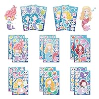 16 Sheets Mermaid Stickers DIY Kit - Sparkling Face Stickers for Kids, Party Favors, Birthday Supplies, Art Crafts Gift Set for Girls Party Bag Fillers