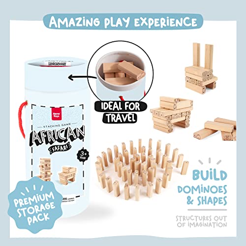 Nene Toys Family Board Games Tower Block – Upgraded 4-In-1 Wooden Stacking Game With Building Blocks, Cards And Dice – Educational Toys For Kids 3+ Years Old – Premium Travel-Friendly Storage Box #TOP3