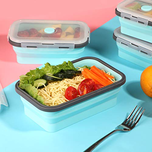 Beeptrum Zusammenklappbarer Aufbewahrungsbehälter aus Silikon mit Deckel, tragbarer Bento-Box zum Platzsparen, Mikrowelle, 4er-Set… – Ansicht 3