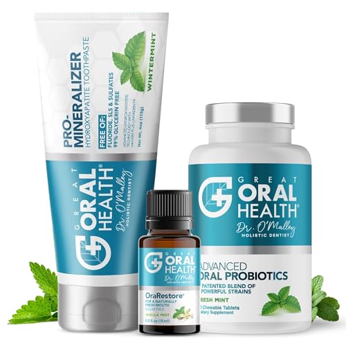 Image of Dentist Formulated Oral Health System with Fluoride Free Remineralizing Nano Hydroxyapatite Toothpaste, OraRestore Mouthwash Concentrate & Oral Probiotics for Bad Breath, Enamel Strength, Oral Balance