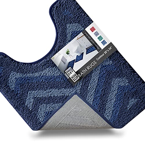 Clara Clark Bathroom Rugs, Shaggy Plush Bath Mat, Ultra Soft Bathroom Mat, Non Slip Backing Rubber, Chevron Design Bath Rugs, 20 x 24, Blue