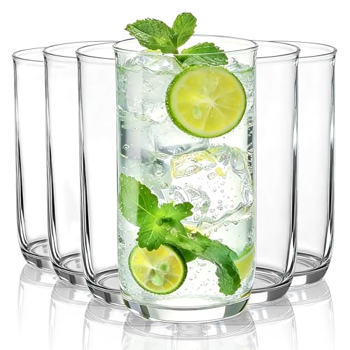 HOMQUEN Set di 6 Bicchieri Highball 400ml - Bicchieri in Plastica PET Trasparente, Ideali per Acqua, Birra, Caffè Freddo, Cocktail, Whisky, Soda e Tè, Regalo Pratico
