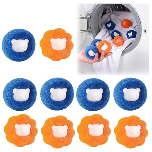 WDCFXY 10 Pcs Pet Hair Remover for Laundry, Washing Machine Hair Catcher, Dryer Balls for Clothing Dog Cat Pet Fur Remover (Orange+Blue)