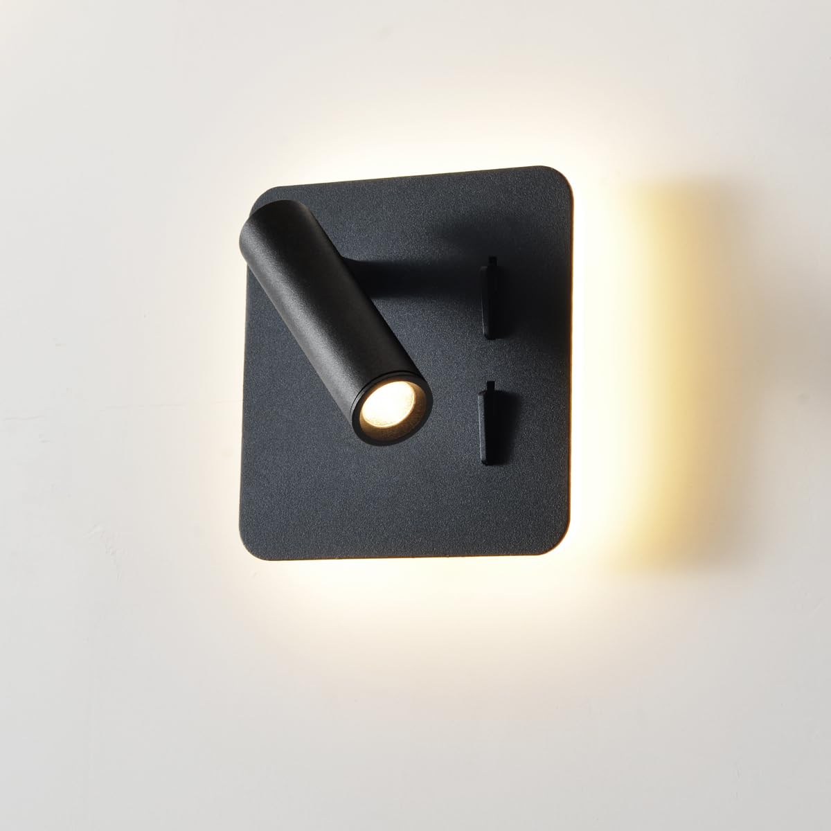 ouglres Bedside Wall Lights for Bedroom,Led Black Wall Lamp with Switched 3w+8w,Modern Hardwired Wall Sconce Spotlight for Bed,Hallway,Stairs,Hotel,Rotatable Lampshade 180°,3000k Reading Light