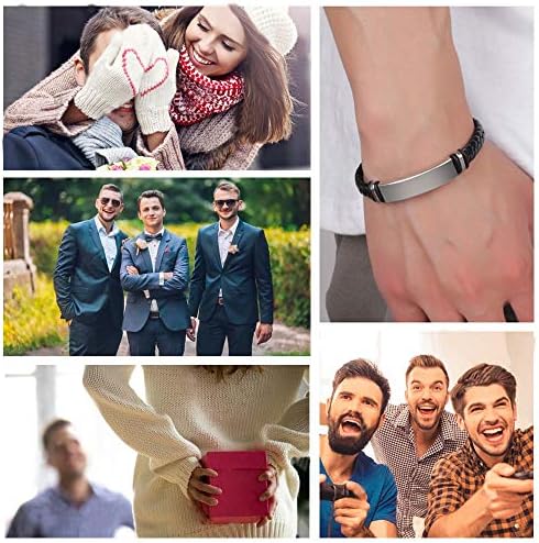 EDSG Personalised Mens Bracelet | Leather Engraved Bracelet Gift for Boyfriend Husband Dad Bestman | Gift for Christmas, Birthday, Wedding, Anniversary, Father's Day | Customised Name