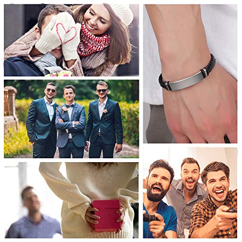 EDSG Personalized Mens Bracelet Custom Bracelets for Men Leather Engraved Bracelet Gift for Boyfriend Husband Dad Bestman Gift for Valentines Day Christmas, Birthday, Wedding, Anniversary, Father's Day3