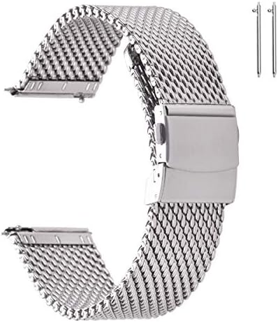 EACHE Stainless Steel Thick Mesh Watch Bands for Mens, Quick Release Adjustable Heavy Duty Mesh Watch Straps 18mm 20mm 22mm