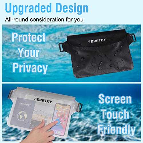 FORETOY wasserdichte Tasche 2 Stück wasserdichter Beutel mit verstellbarem Hüftgurt, wasserdichte Handyhülle wasserfeste Bauchtasche IP68 für Wassersport, Strand, Schwimmen, Boot, Fahren