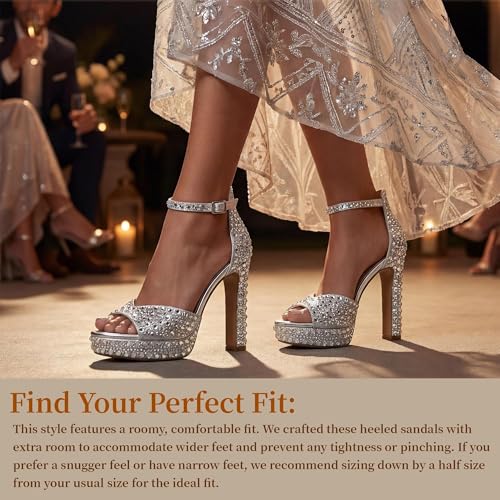 Image of TEAIEUI Pearl Platform Heels for Women, Peep Open Toe Block Heeled Sandals | 4.7 Inch Chunky High Heels, Wedding Shoes with Ankle Strap, Bridal Sandals, for Party, Prom, Evening