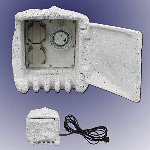 2-Fach IP44 Steckdose in Granitoptik mit 24H-Zeitschaltuhr TGSTD2T Außen Steckdosen in Steinoptik für Garten, mehrfach Steckdose für Außen