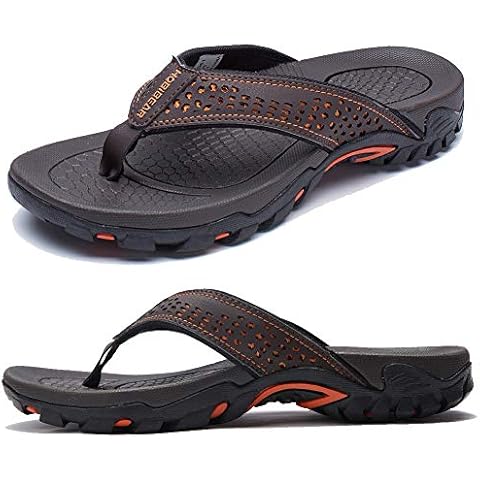KIIU Mens Flip Flop Beach Slippers Brown 2 Cover