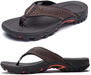 KIIU Mens Flip Flop Indoor and Outdoor Thong Sandals Beach Slippers Brown 2, 12 Men
