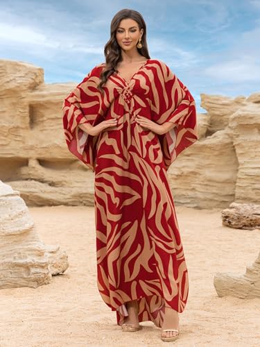 Image of KEYLORTING Plus Size Kaftan Dress Women, African Moo Moo Print Caftan, Batwing Dress, Beach Cover Up for Party and Loungewear