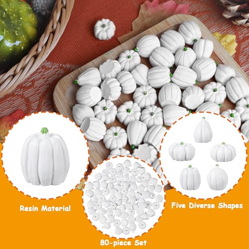 Image of winemana 80Pcs Mini Pumpkins for Crafts, Fall Decorations for Home, White | Resin, Small Fake Pumpkins for Decorating, Thanksgiving Table Centerpieces, Vase Bowls Basket Fillers, Autumn Office Decor