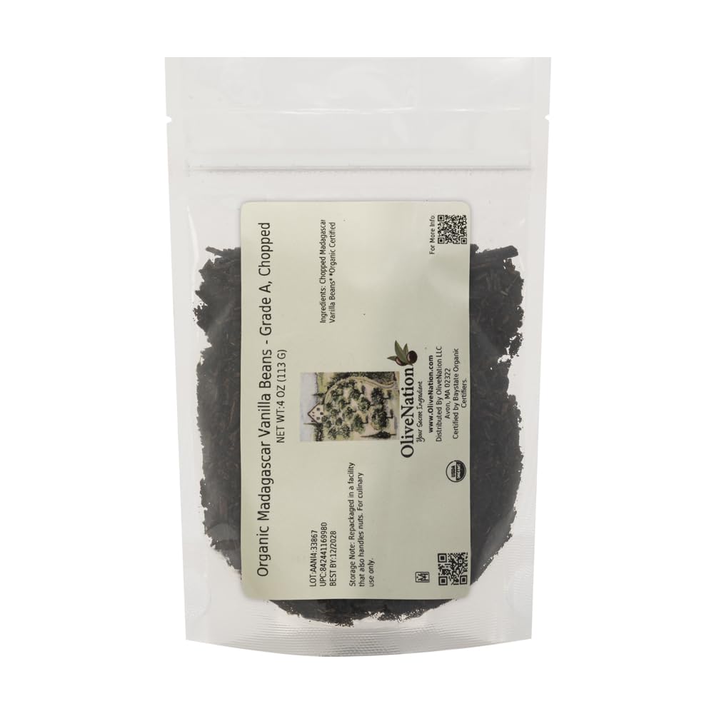 Organic Chopped Vanilla Beans, OliveNation Organic Madagascar Vanilla Beans - Grade A, Chopped - 8 oz