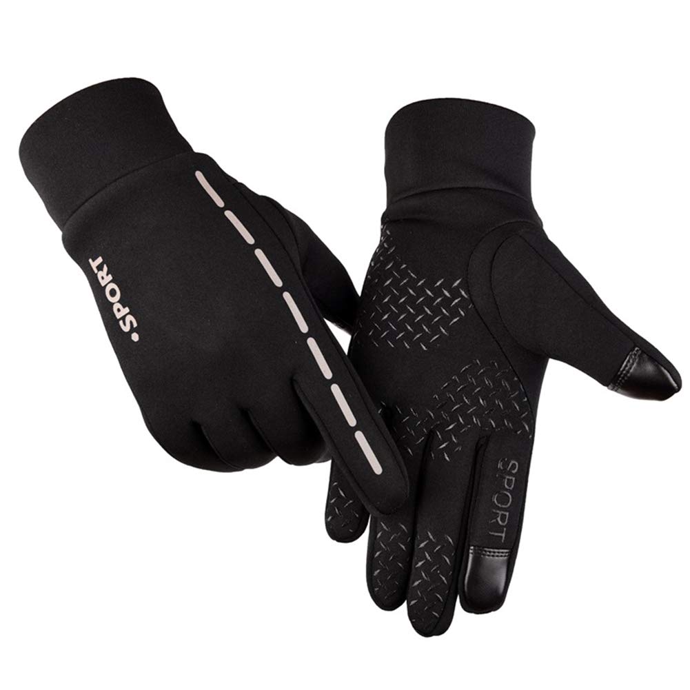 Unisex Luminous Outdoor Cycling Gloves Warm Velvet Touch Screen Waterproof Windproof Gloves Black L