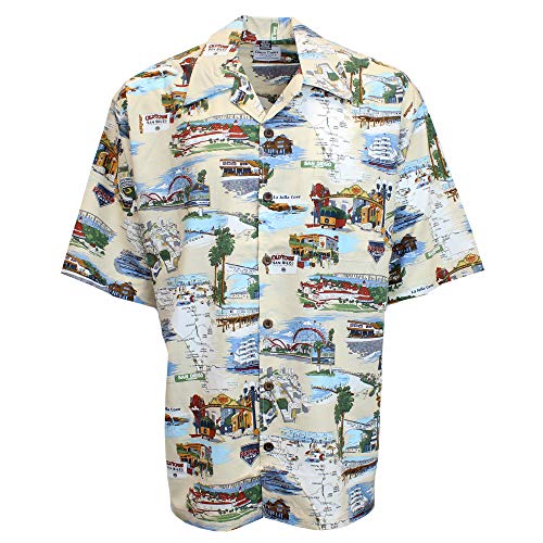 David Carey San Diego Camp Shirt â€“ Beige â€“ Button Up Collared Short Sleeve Mechanic Camp/Club Shirt, 3XL
