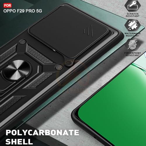 Image of Armor Bumper Back Cover Case for Oppo F29 Pro 5G Rotating Camera Cover, Ring Holder & Kickstand | Heavy Duty & 360 Degree Protection Oppo F29 Pro 5G Back Cover (Black)