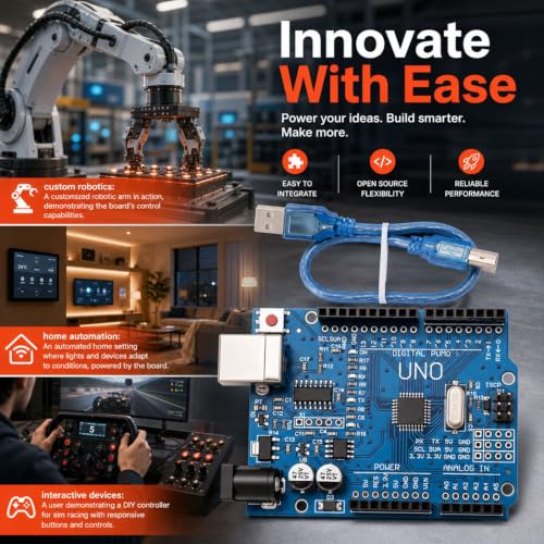 Image of Arduino UNO R3 Board, ATmega328P, 16MHz, USB Cable
