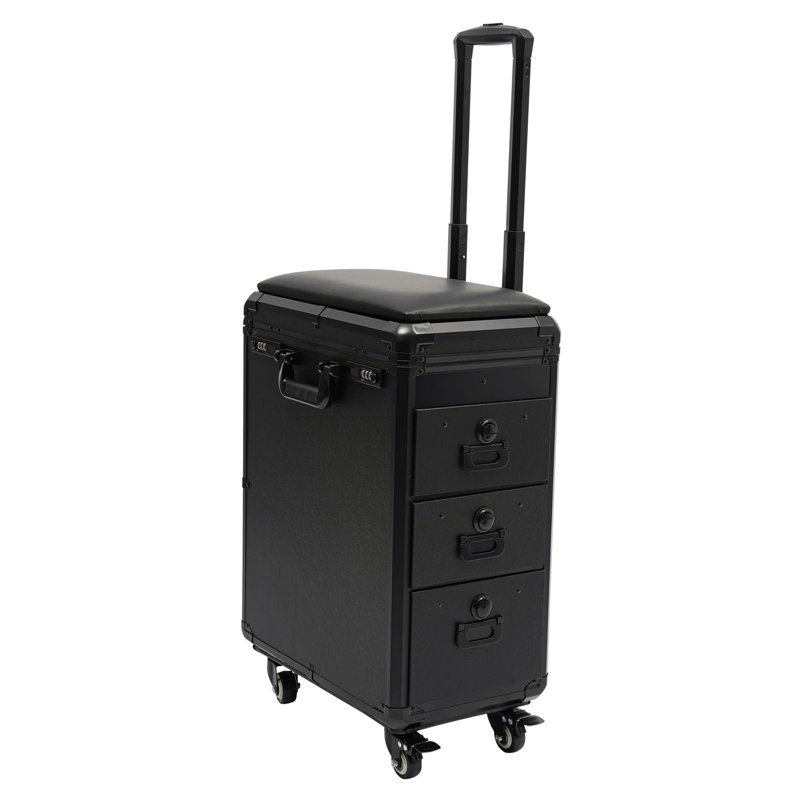 FTUREPAC Tattoo Trolley Case, Tattoo Travel Case with Tattoo Armrest, Manganese Steel Cosmetic Train Case, with Sliding Drawers & 360° Swivel, Black