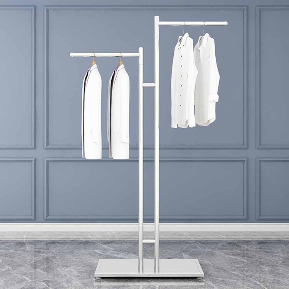 CENAP Double Rod Clothes Rack, Retail Store Display Clothing Rack, Modern Floor-Standing Commercial Garment Rack, Metal Clothes Organizer for Hanging Clothes,White,100 * 40 * 150cm