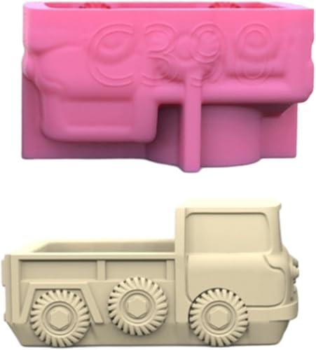 BIBABLYKE Moldes geométricos de silicona para camiones pequeños, caja de almacenamiento, molde para hacer suculentas, maceta, maceta, soporte para