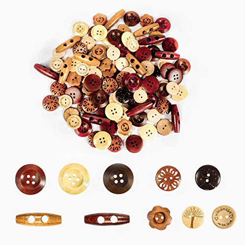 Assorted Wooden Buttons For Sewing Craft Project Clothing Art, Wood Toggle Button, Pack Of 108 Pcs #TOP16
