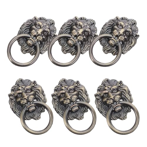 DECHOUS 6個アンティーク古製ライオンヘッドリングプルハンドル クラシック獅子頭デザインの家具用装飾取っ手 引き出し キャビネット ワー