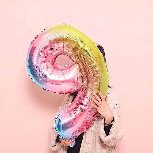 Image of 40 Inch Giant Rainbow Number 9 Balloons, Birthday Balloons, Helium Mylar Foil Big Number Balloons for Birthday Party Decorations, Kids' Birthday Anniversary Party Baby Shower Unicorn Parties