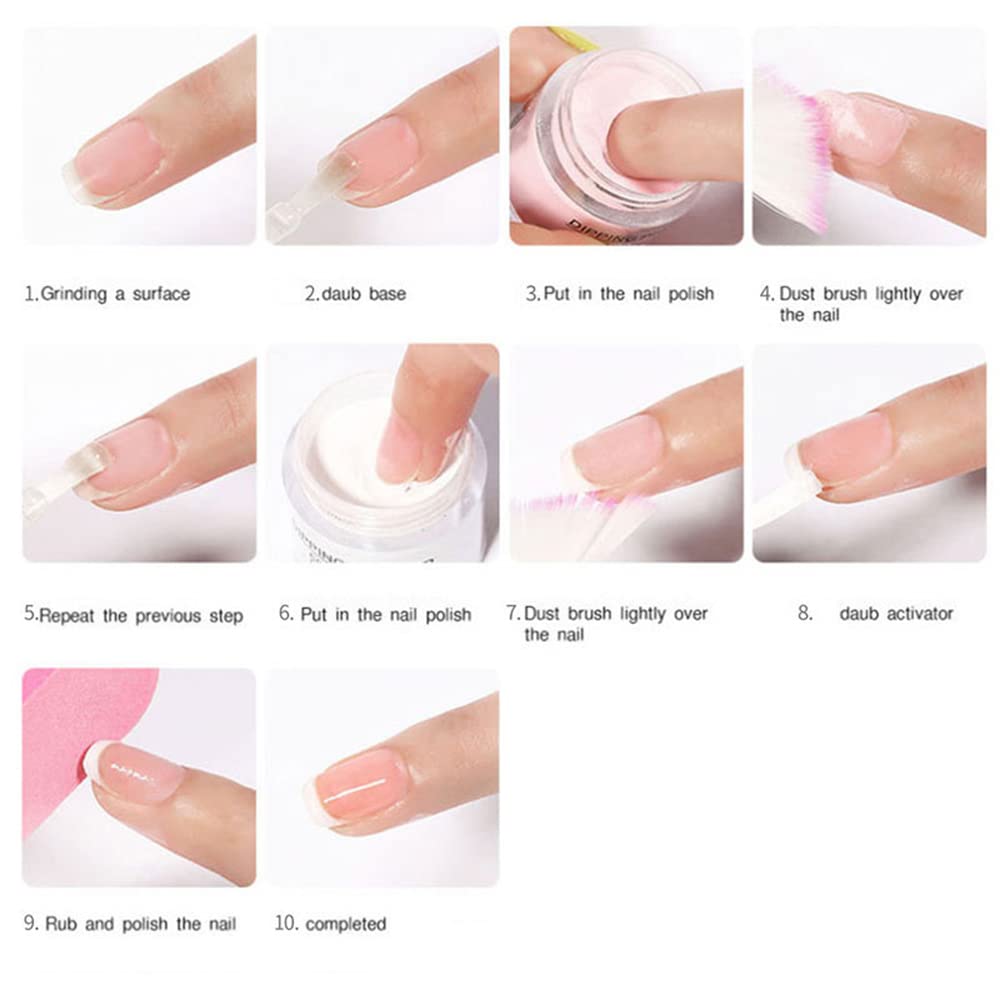 Kit di polvere per unghie dipping Set glitter nail art con base top coat attivatore estensione francesi facili da usare Fai te a casa No Lampada LED necessaria