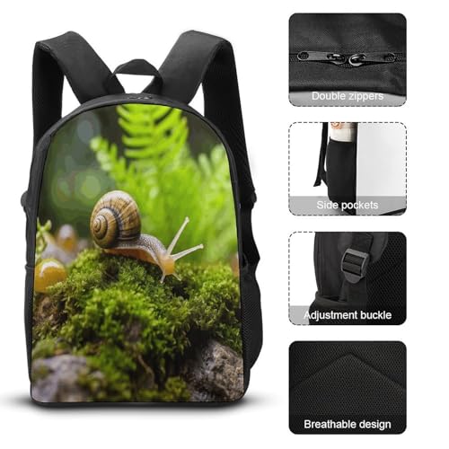Printed Backpack With Lunch Pack Storage Box Case Snail Crawling 3pcs Lightweight Travel Backpack3