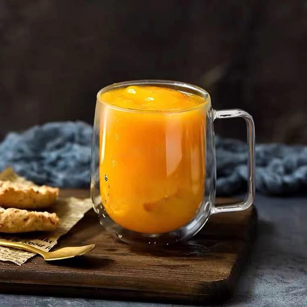 P Plus Fire 250ml Glass Coffee Cups, Glass Coffee Cups, Hot and Cold Drink Cups, Tea Cups, Cappuccino Espresso Cup, Glass Cups for Tea, Insulation Cup, Drinking Glasses, Espresso Cup (Set of 1, 250ml) 1