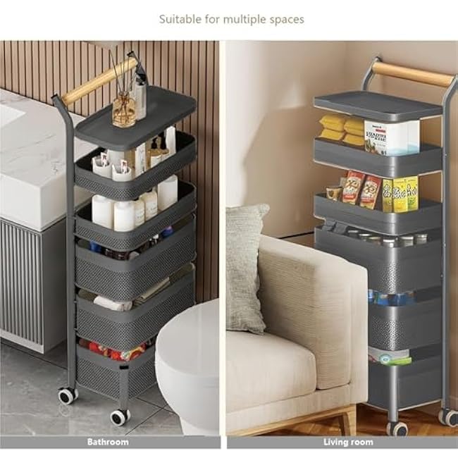 Multilayer Metal Rolling Cart Storage Cart with Lockable Wheels Kitchen Shelf Trolley for Kitchen Living Room,Living Room-3pqEft3B