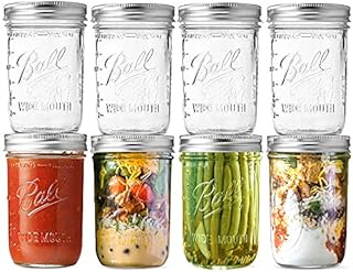 Wide Mouth Mason Jars 8 Pack, 16 oz Pickling Jars, Clear Glass Jars with Silver Metal Airtight Lids and Bands, Glass Mason Jar Perfect for Canning, Pickling, Fermenting, Freezing