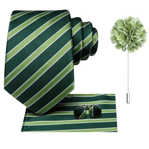 Image of Hi-Tie Mens Paisley Floral Striped Ties Set Silk Necktie and Lapel Pin for Men Pocket Square Cufflinks Set Business Wedding
