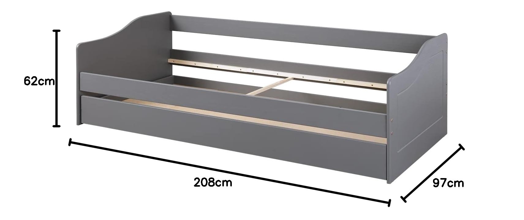 Inter Link Letto a scomparsa Letto con contenitore Letto a cassetti con rotelle Panca letto 2 letti 90 x 200 cm Legno massiccio Senza materasso né base Grigio Malte 90 x 200 cm