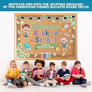 Decorably 87 Pcs Cutouts Farmhouse Theme Welcome Back to School Bulletin Board Decorations Set with Borders, Welcome Back to School Bulletin Board Set - School, Homeschool Decorably 87 Pcs Cutouts Farmhouse Theme Welcome Back to School Bulletin Board Decorations Set with Borders Welcome Back to School Bulletin Board Set School Homeschool