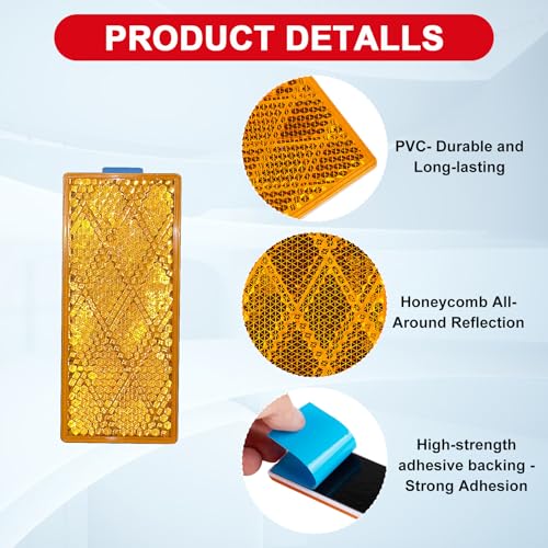 Image of 2pcs Rectangle Reflectors, High Reflectivity Stick On Safety Markers Yellow | Durable PVC plastic, 3M self-adhesive backing, high reflective widely apply for motorcycle, bike, garage doors vehicle safety