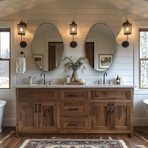Image of ANDY STAR 22x30 Matte Black Farmhouse Scalloped Oval Bathroom Vanity Mirror