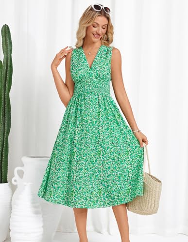 Image of GRACE KARIN Women's 2025 Casual Summer Tank Dress V Neck Sleeveless Midi Floral Beach Dress with Pockets