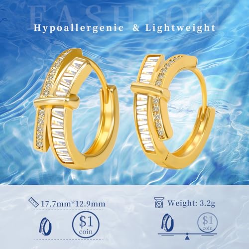 Gold Hoop Earrings for Women, Lightweight Huggie Earrings 14K Gold Plated Hypoallergenic Hoops Earrings, Fashion Cubic Zirconia Hoops Earrings Jewelry Gifts for Womens4