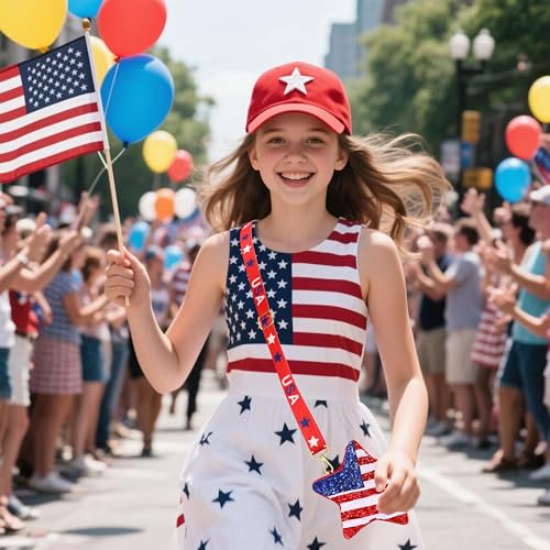 Image of 4th of July Purse for Women Sequin Beaded USA Star Purse American Flag Crossbody Shoulder Bag 4th of July Outfits