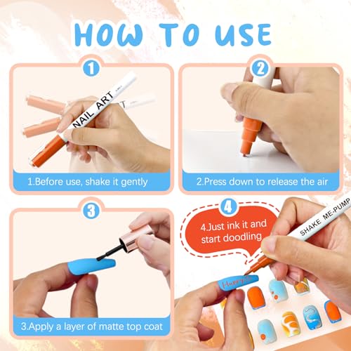 Image of 12 Color Nail Art Pens for Painting Nails, 0.7 MM Nail Polish Pens Drawing Point Liner Acrylic Painted Pen Kit, Waterproof Quick-drying for DIY Design Manicure Tools Christmas