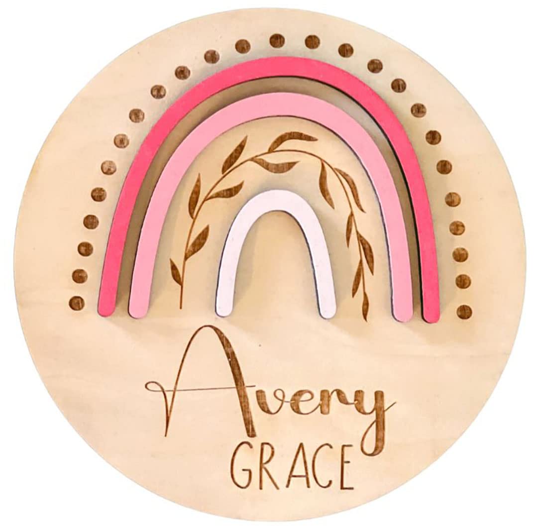 Personalized Birth Announcement Sign for Hospital - Single Sided - Wooden Newborn Announcement Sign - Name Baby Announcement Rainbow Sign Customized for Baby Girl